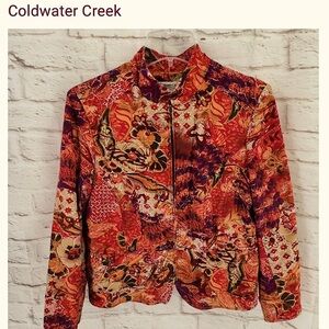 Coldwater Creek (Size PL) Colorful Boho Artsy Red & Orange Patterned Blazer